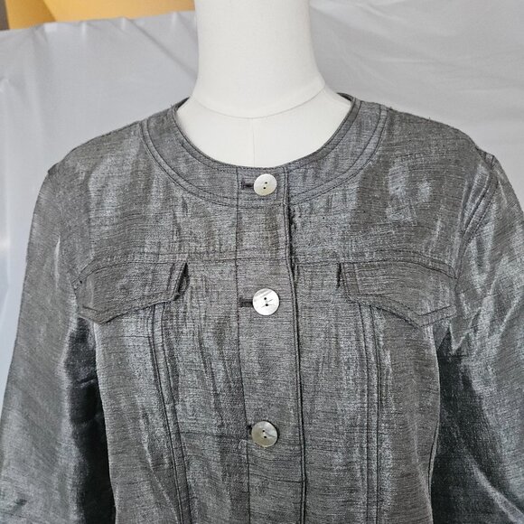 Ruby Rd. Metallic Silver Textured Button-Front Jacket – Size 12 - Picture 3 of 6